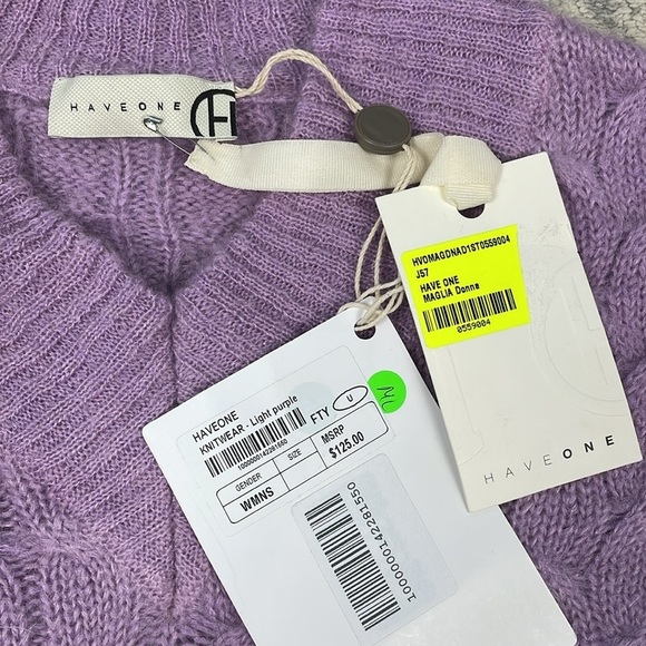 NWT Have One Maglia Donna Braided Chunky Cable Knit Sweater Light Purple Alpaca - Picture 5 of 8